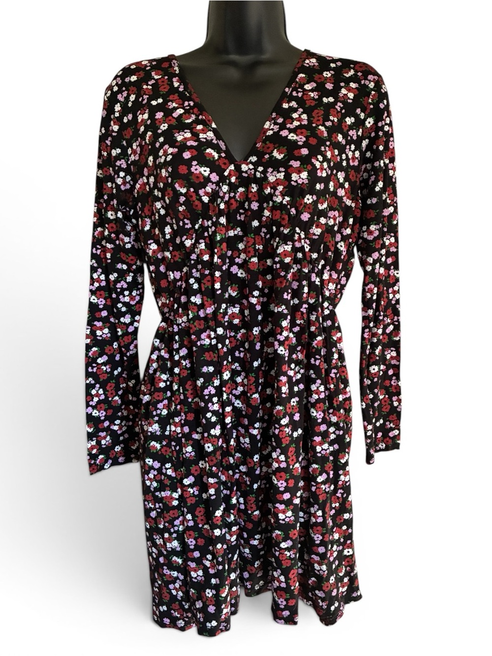 Wednesdays Girl ASOS Ditsy Floral Midi Dress Black Red Pink & White Flowers Sz S